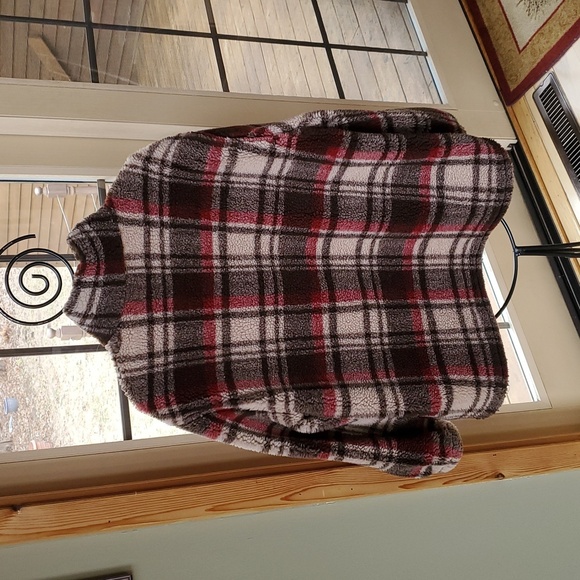 Woolrich Brown Plaid Heavy Fleece 1/4 Zip Pullover Sz. XL Jacket w Pockets - Picture 7 of 12